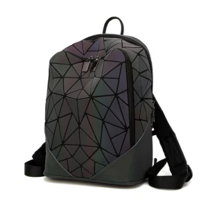 2021 New Trend Geometric Frosted Noctilucent Preppy Style PU leather Backpack Bag Pack for College Girls