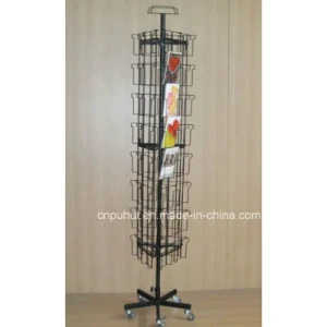 3 Sided Custom Display Steel Wire Pocket Floor Revolving Card Stand (PHY218)