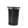 36# Gallon Black Outdoor Without Door Outdoor Dustbin Garden Rubbish Waste Bin Circular Waste Receptacle Metal Waste Receptacle
