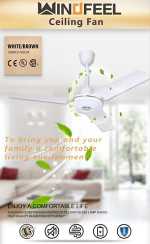 36 Inches Remote Energy Saving Small 3 Plastic Metal Blades Baby Room Ceiling Fan with Warm Led Light with Small Copper Motor