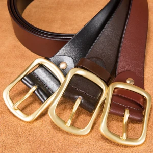 3.8cm Width Solid Brass Pin Buckle Genuine Leather Belt Men&#x27;s Belt Genuine Leather Belts for Men