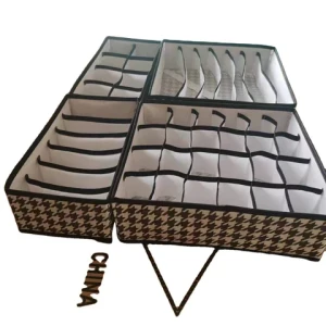 4 Pieces Wave pattern thousand bird grid pattern Drawer Underwear Organizer Divider Fabric Foldable Woven  Underwear Storage Box
