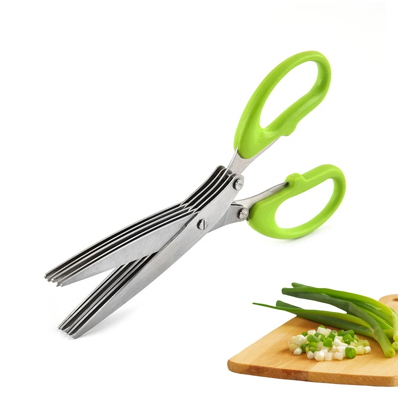 5 layer kitchen plastic handle stainless steel food shredded paper scallions shears Five layers scissors cheap kitchen scissors