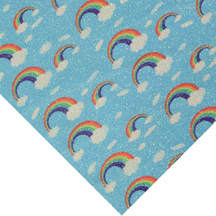 54 inch (1.37 m) Rainbow Printed Fine Sand Glitter Leather Fabric For Bags Shoes Hairbows  For Bags Shoes Hairbows