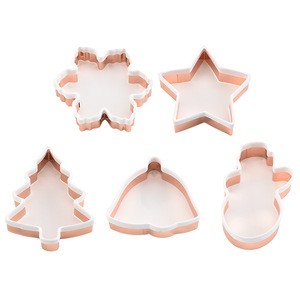 5Piece Christmas Cookie Cutter Set with Copper Finished with Silicone Dipped