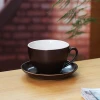 Advertising gifts Custom Logo pure Color Cappuccino tea coffee Latte 220ml tea cup sets ceramic with saucer and handle