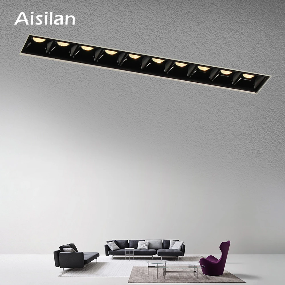 aisilan indoor recessed living room trimless square linear spot light cob Led grille light