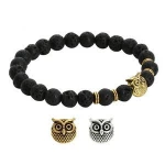 Amazon Hot Sale 8mm Natural Black Lava stone Night Owl Diffuser Stretch Bracelet For Mens