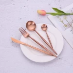 Amazon Ins style Cutlery Gift Set Rose Gold 304 Stainless Steel Cutlery Spoon Fork Gold Plated Flatware