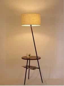 Antique American wooden coffee tripod floor lamp
