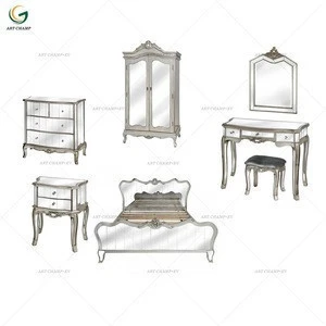antique brushed gold silver mirrored french antique bedroom furniture set