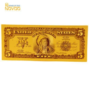 Antique Imitation 24k Gold Plated 1899 Year Design USD 5 dollar bill banknotes