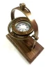 Antique Nautical Brass Gimbled Compass on Wooden Base