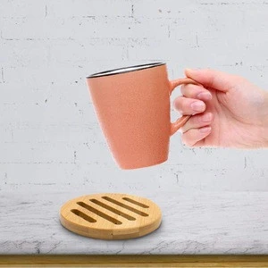 Bamboo Drink Coasters Cup Mat with Holder 4inch Kitchen Heat Resistant Pads for Glass Mug Cup Pack of 6