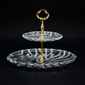 BAMBOO series  2 Tier crystal cake tools glass cake stand set
