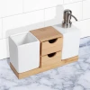 beautiful bamboo and ceramic over sink bath set Wholesale Simply Bath Accessory Ceramic Bamboo Bathroom Set