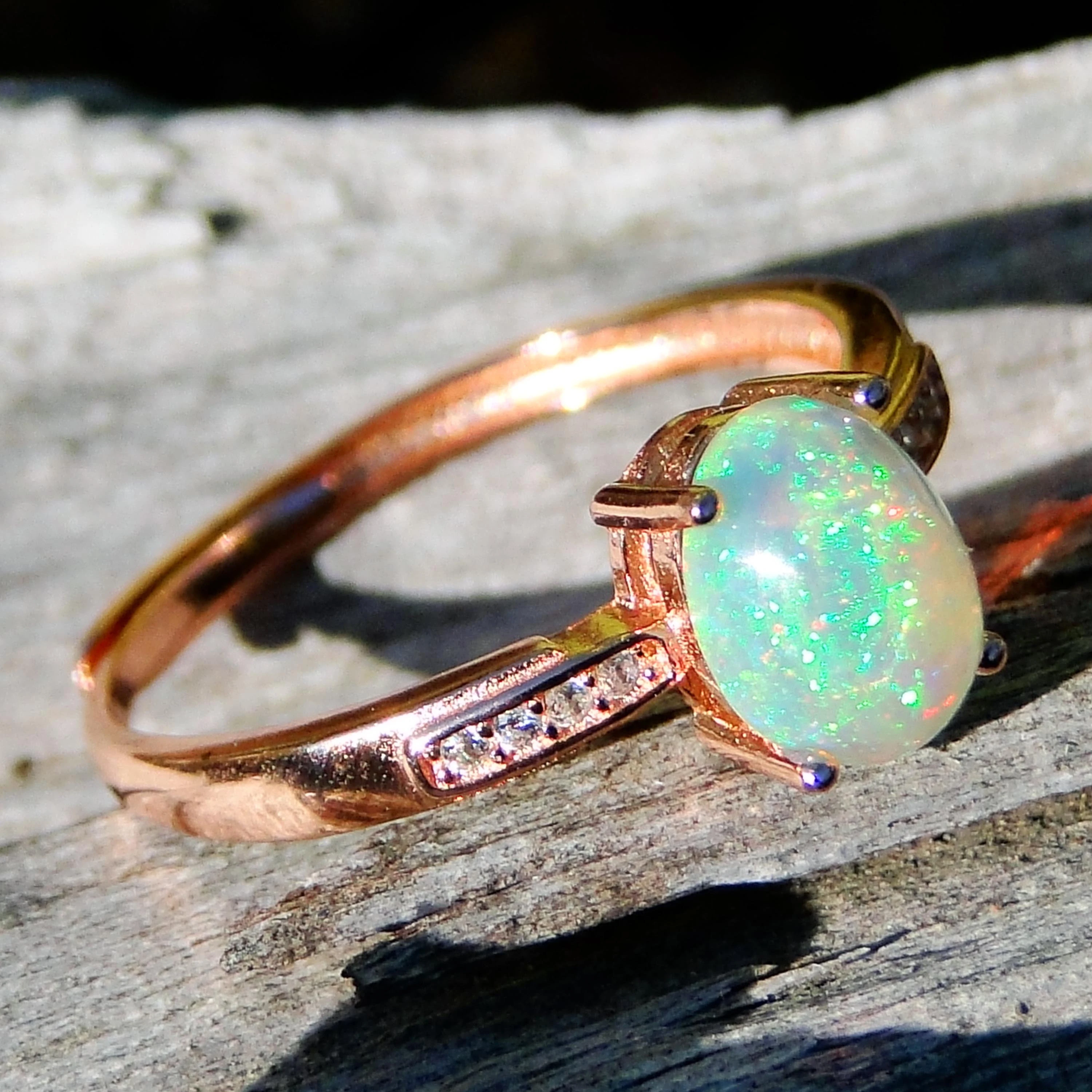 Beautiful Rose Gold Plated 925 Sterling Silver 1.25ct Natural Australia White Opal Jewelry Fire Opal Solitaire Ring