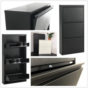 Black white custom home save storage space metal 3 layers shoes rack cabinet with door