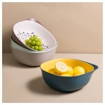 Blue and yellow design washing colander vegetable strainer