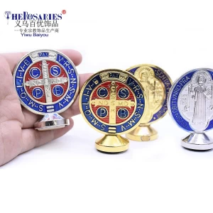 Blue Metal Round Saint Benedict Private Collection Home Ornaments Religious Souvenir