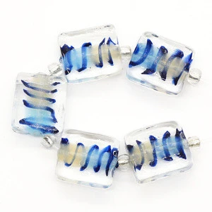Blue swirl line lampwork glass beads strand for jewelry DIY making