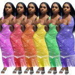 Bodycon dress women summer casual dresses Fish scale positioning printing sleeveless midi dress fashion