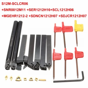 Brand New 7pcs 12mm Shank Lathe Boring Bar Turning Tool Holder Set With Carbide Inserts + 7pcs T8 Wrenches Tools Set