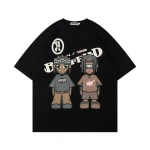 Cartoon Anime Printed T-shirt Short Sleeve Mens Summer Loose Casual Cotton Double Yarn Half Sleeve T-shirt Mens Size