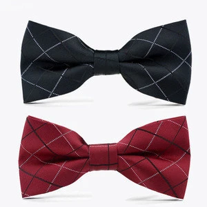 Cheap Business Men Bridegroom Red Bow Ties Korean Black Plaid Suit Bow Tie