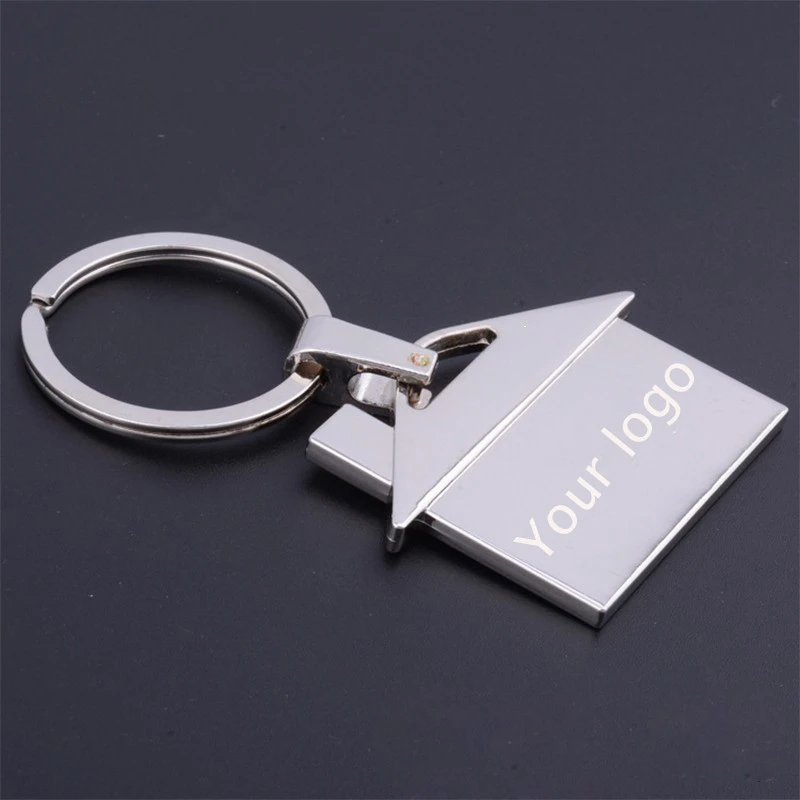 Cheap souvenir alloy house shape custom metal keychain with logo printed