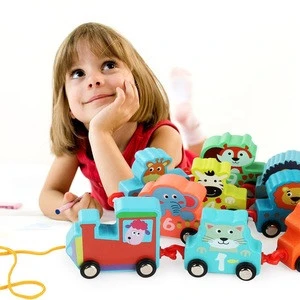 Children Gift Custom Originality Design Vehicle Magnetic Bread Cartoon Animal Small Train Wood Toy