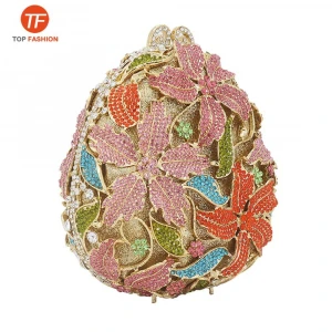 China Factory Luxury Egg Shape Flower Design Wedding Purse Diamond Crystal Evening Bags Prom Clutch Bags