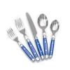 China full set of fork spoon knife with blue plastic handle machine polish stainless steel  restaurant cutlery set