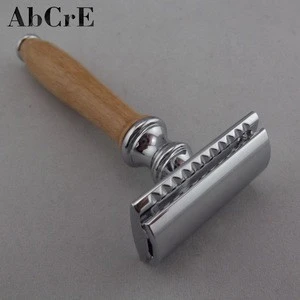 China Wholesale Safety Razor Double Edge Barber Beard Shaver Wood&amp;Metal Handle