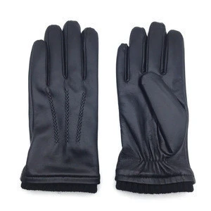Classical Black Men leather gloves with rib fuff