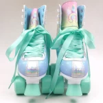 Colorful Shoelace Girl Skating Shoes Cheap Roller Skate Sport with Blue Wheels 54*32mm PVC Color Box CN;ZHE YJ-70