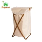 Cotton Liner Storage Wooden Bamboo Fabric Folding Laundry Hamper Basket