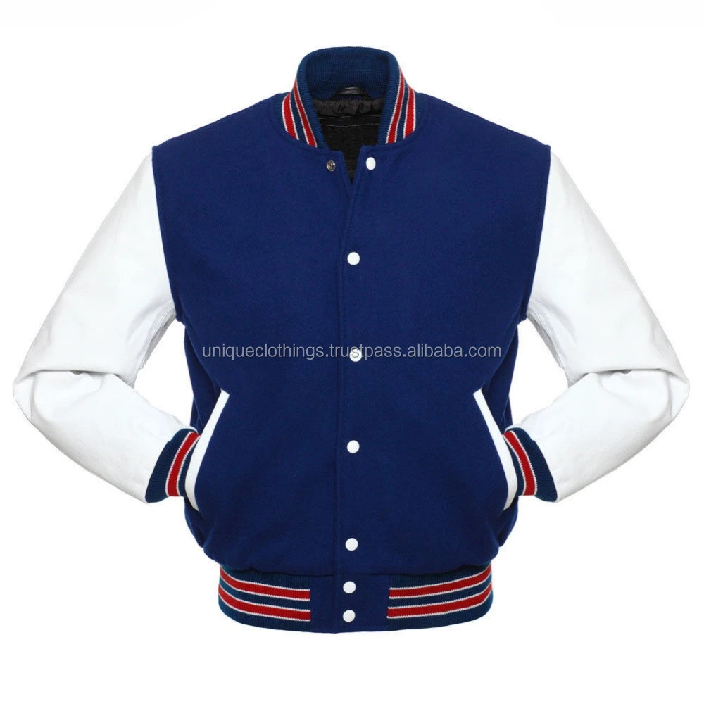 cow hide leather sleeve & wool body varsity jacket, wholesale wool body leather sleeve Baseball bomber Jacket