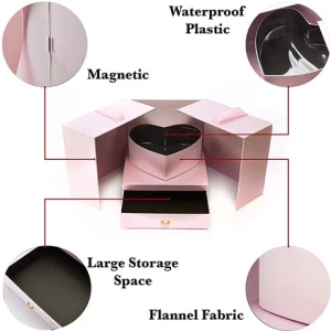 Creative Custom Pink Bulk Large Big Small Personalized Unique Magnetic Heart Wedding Gift Rose Flower Eco Friendly Paper Boxes