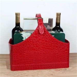 Creative OEM leather hamper gift baskets wicker  box for fruit flower wine