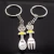 Import Creative silver couple Heart-shaped tableware fork spoon metal couple unisex keychain from China
