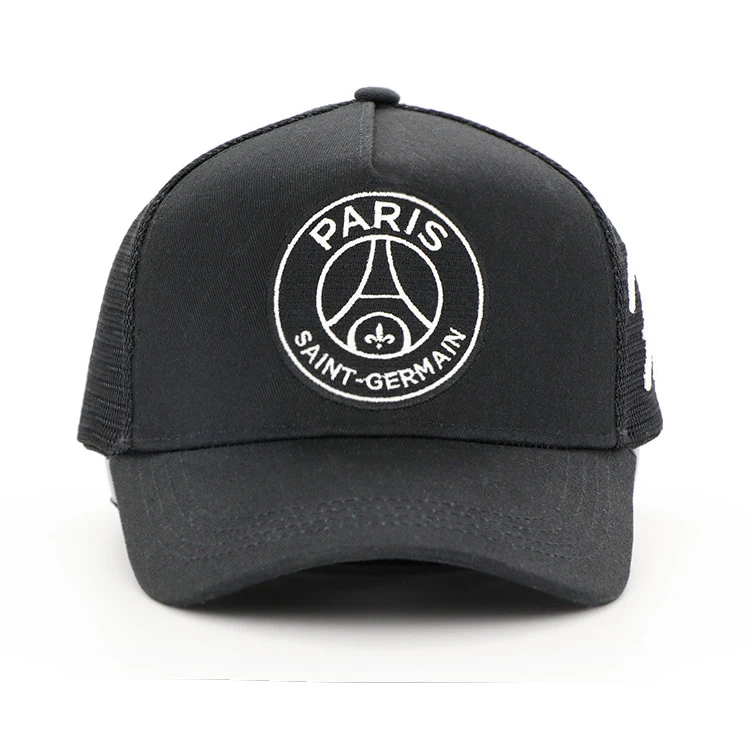 custom cotton plain distressed black mesh baseball trucker cap with applique logo