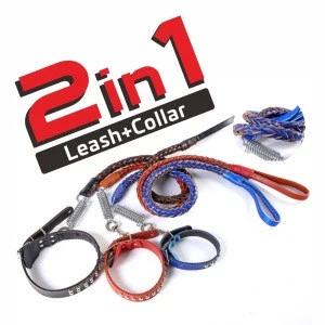 Custom pet supplies set leather dog collar and leash