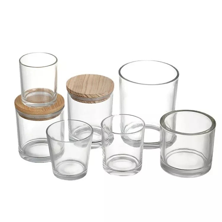 Custom Premium Empty Glass Candle Vessel Glass Jars with Lids in Bulk