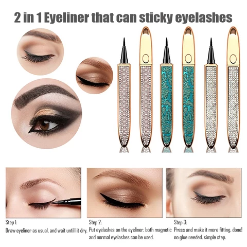 Custom wholesale Magic Gule free Eyeliner Pen 3D mink False Eyelash Glue Eyeliner False Lash Glue