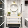 Customized Home furniture with LED mirror Wood bathroom vanity artificial marble wash basin cabinet