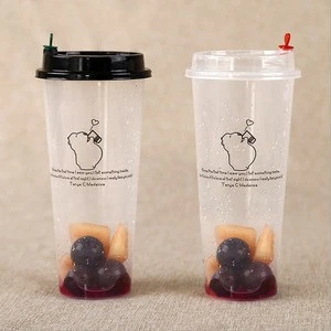 Customized plastic juice bubble tea cup disposable plastic PP cup  with lid and heart stop for cold hot drink