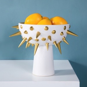 Decorative Gold plated Ceramic fruit bowl footed with stand White nordic home decor accessories luxury for living room decor