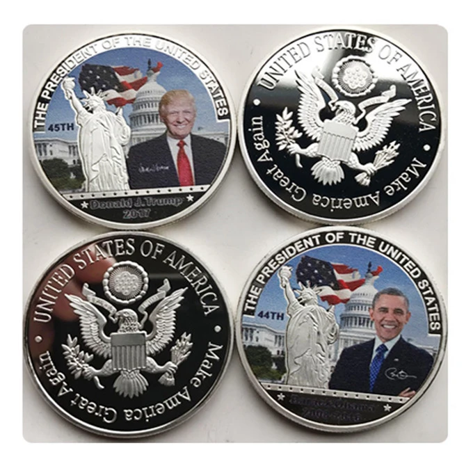 die struck iron stamped gold silver plating president Trump and Obama custom souvenir coins