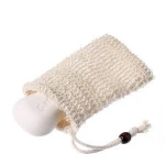Drawstring Storage Bag with Wood Bead Sisal Bath Body Exfoliating Scrub Sisal Soap Bag
